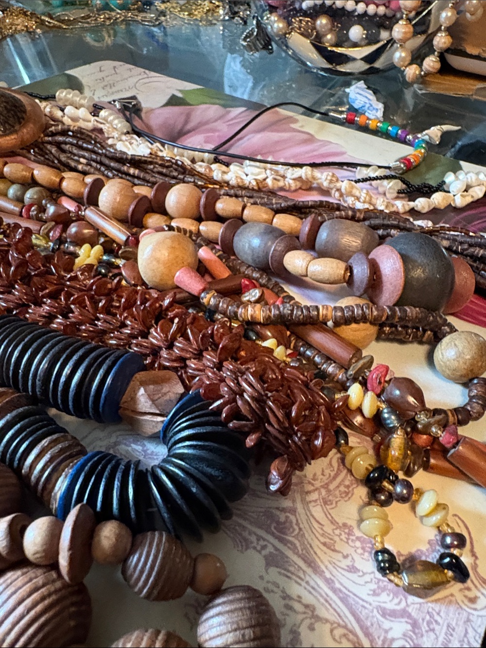 Bohemian Mixed Wood and Bead Layered Necklace ,Ethnic Boho necklaces, bracelets - Picture 7 of 13